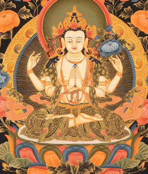 Four Armed Chenrezig Thangka | Tibetan Avalokiteshvara of compassion