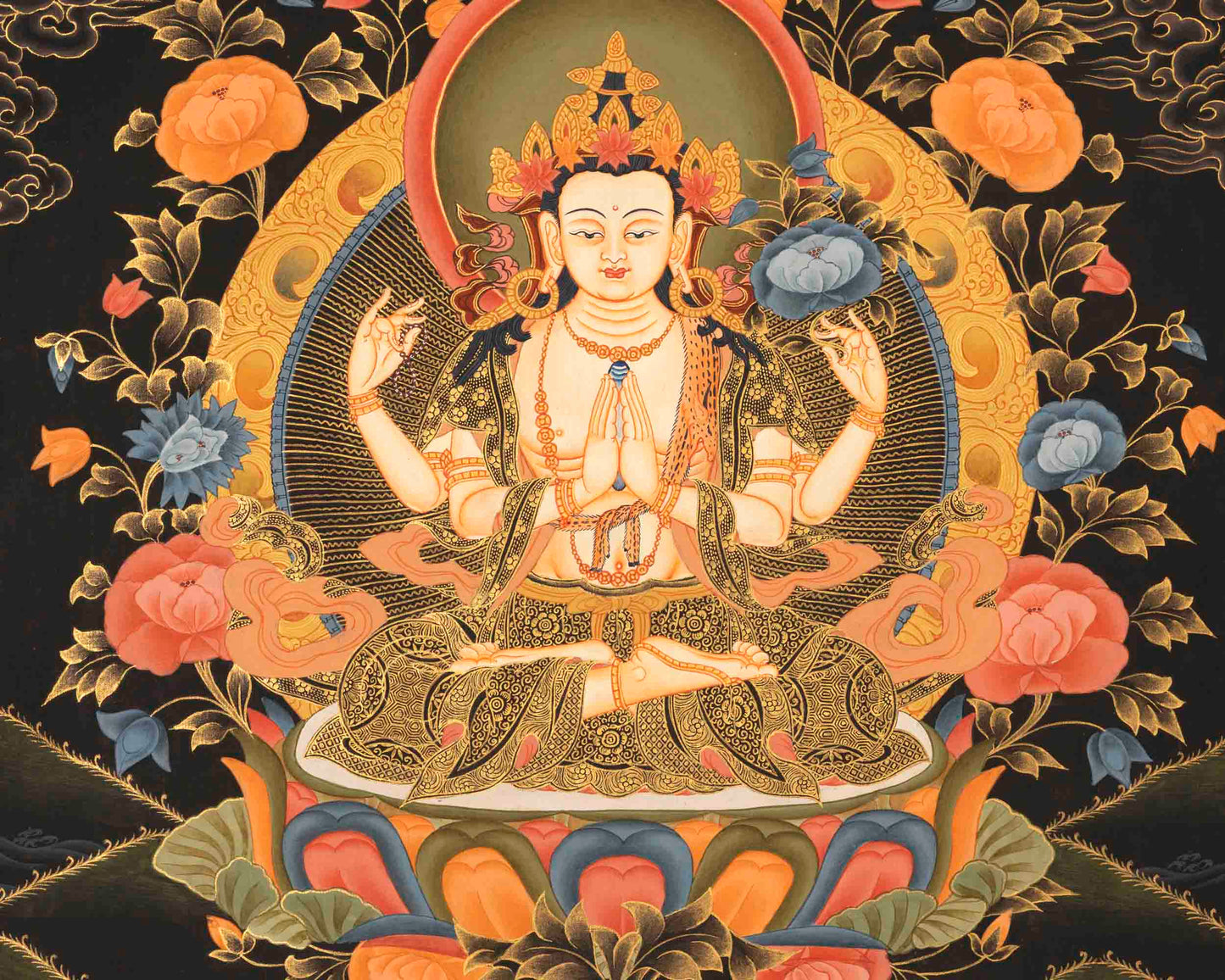 Four Armed Chenrezig Thangka | Tibetan Avalokiteshvara of compassion