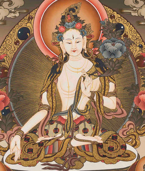 Tibetan White Tara Thangka | Female Bodhisattva Art | Wall Decors
