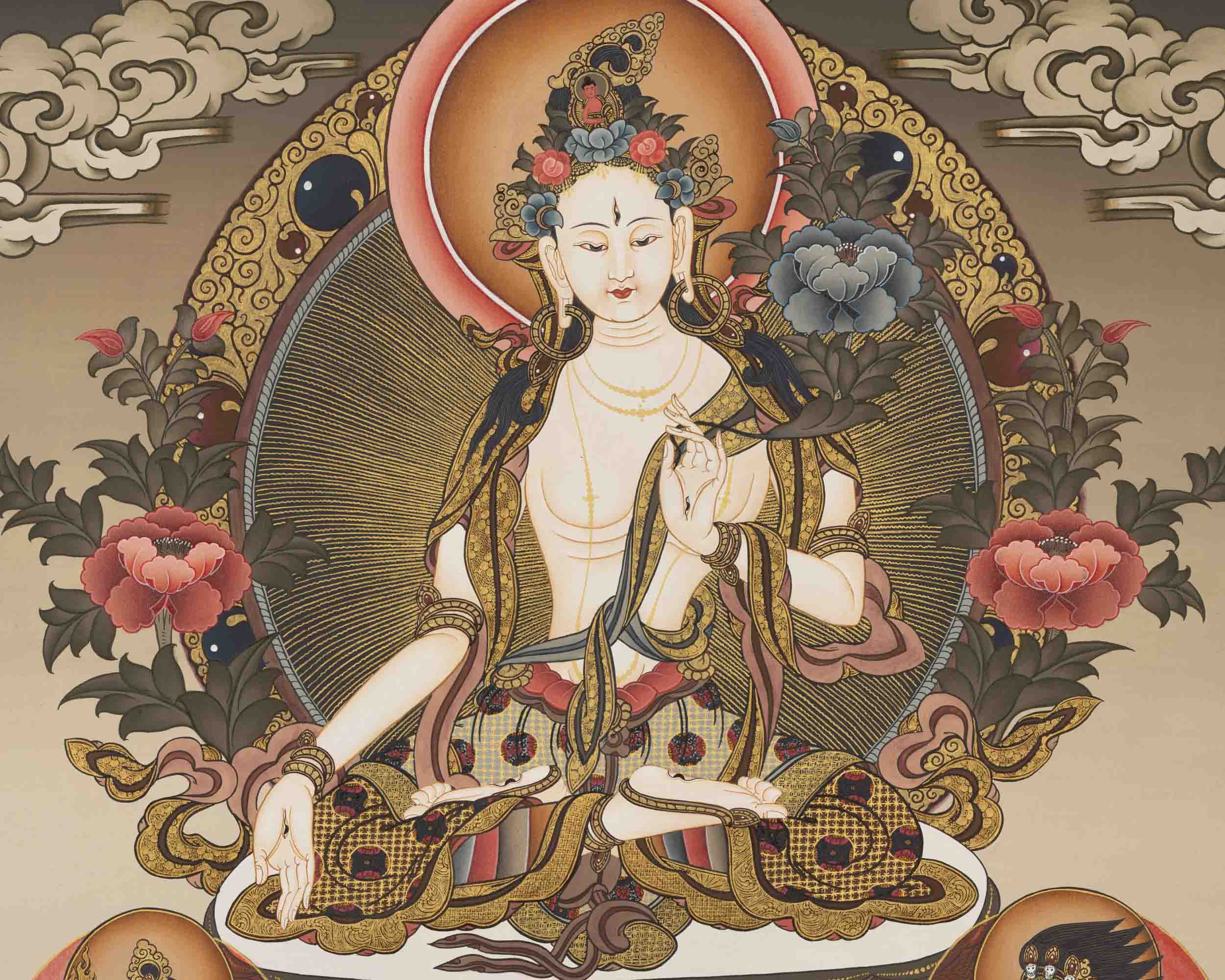 Tibetan White Tara Thangka | Female Bodhisattva Art | Wall Decors