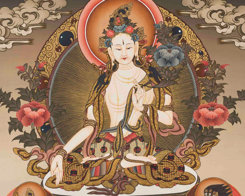 Tibetan White Tara Thangka | Female Bodhisattva Art | Wall Decors