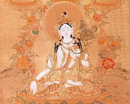 Tibetan White Tara Thangka | Wall Hanging Meditation and Yoga Art