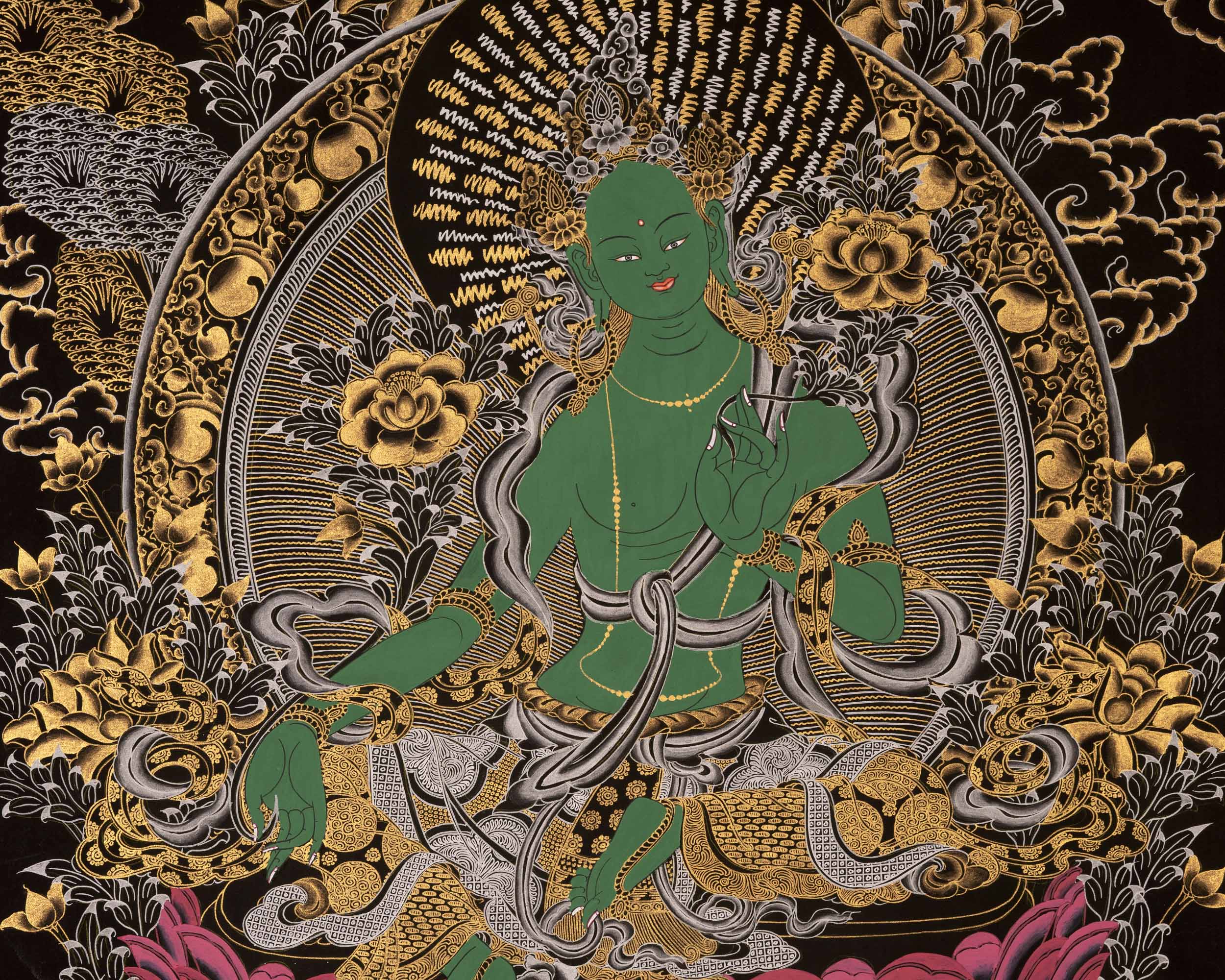 Female Green Tara | Handpainted Thangka