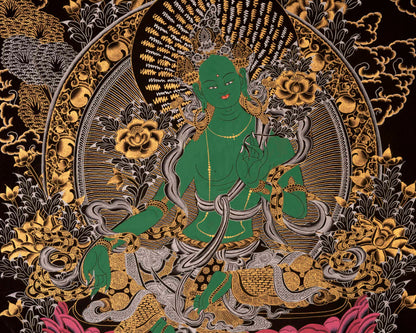 Female Green Tara | Handpainted Thangka