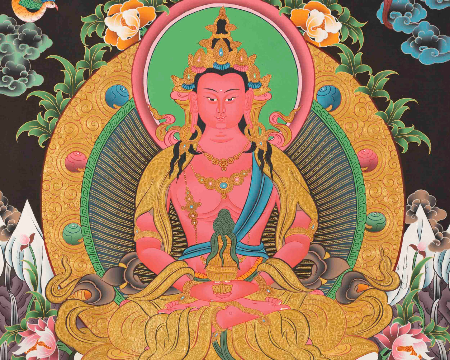 Red Amitayus Buddha | Buddhist Traditional Thangka | Gift For Buddhist