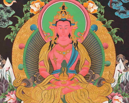 Red Amitayus Buddha | Buddhist Traditional Thangka | Gift For Buddhist