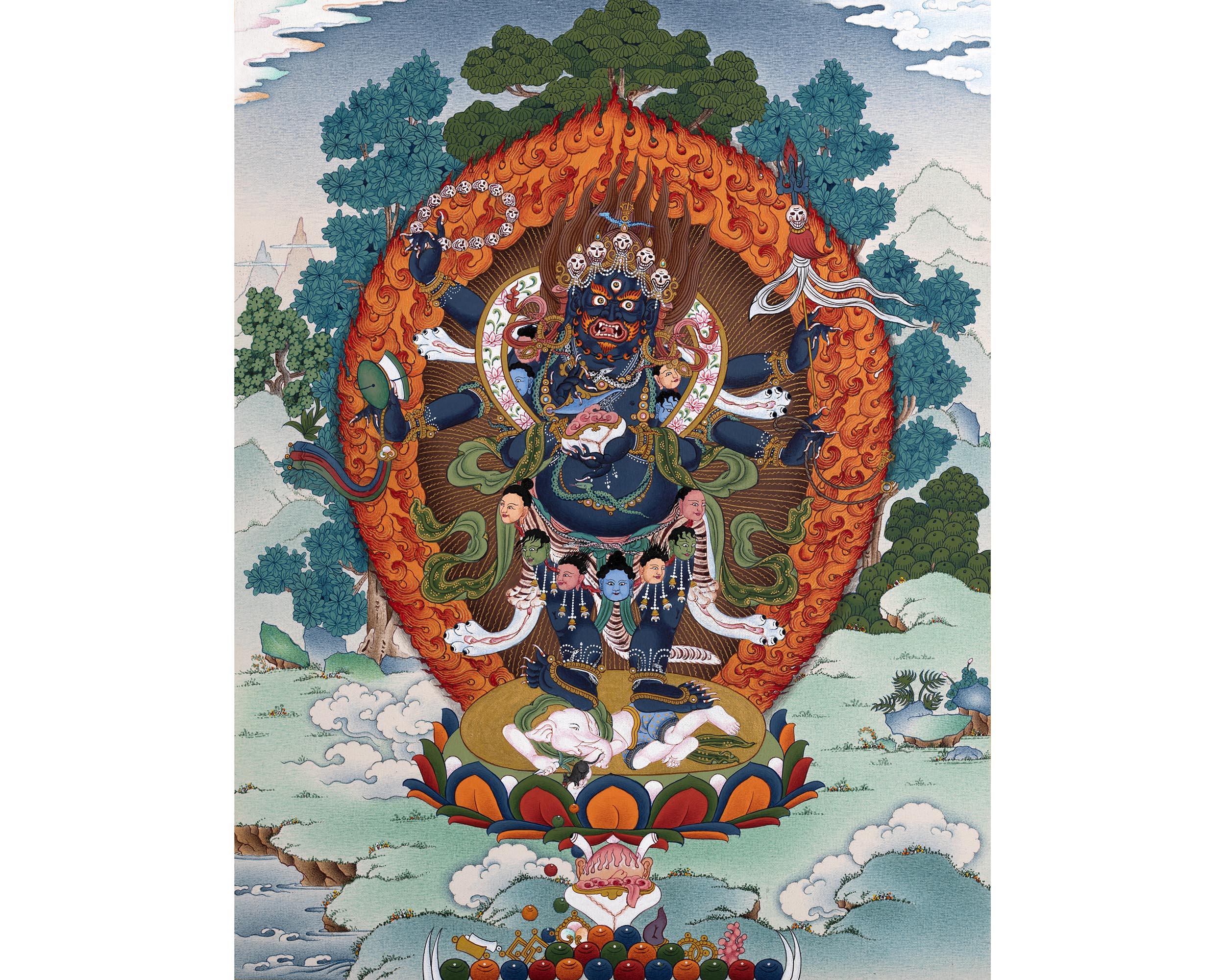 Mahakala Thangka | Six Armed Shangpa Kagyu Painting