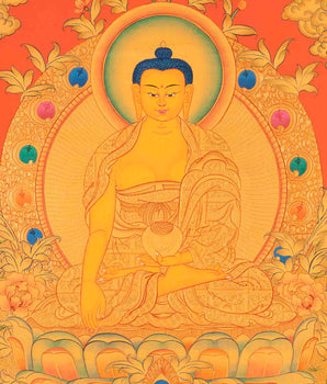 Buddhist Shakyamuni Buddha Thangka | Original Hand Painted 24k Gold Thangka