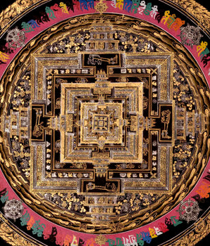 Kalachakra Mandala Thangka | Full 24K Gold Style Art | Religious Wall Decors