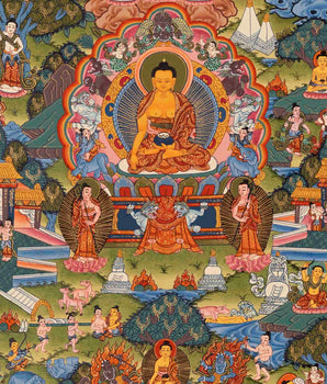 Shakyamuni Buddha Life Story | Tibetan Thangka | Wall Decor
