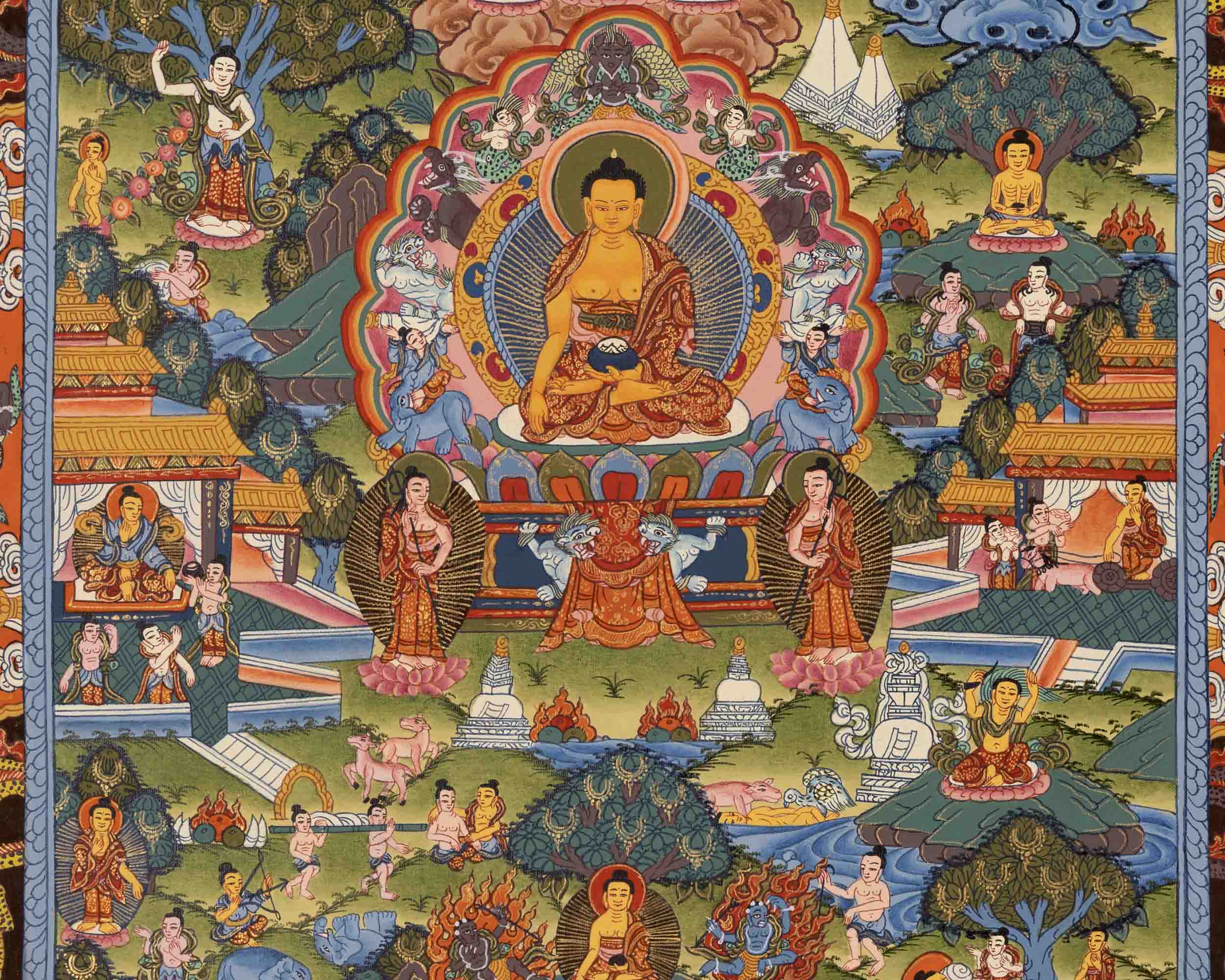 Shakyamuni Buddha Life Story | Tibetan Thangka | Wall Decor