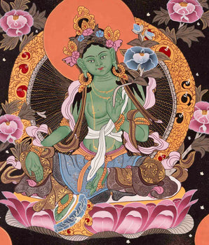 Mother Green Tara Thangka | Religious Buddhist Paint | Wall Decors