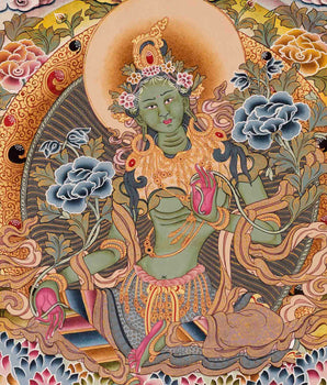 Green Tara Thangka | Traditional Artwork | Wall Hanging Decors