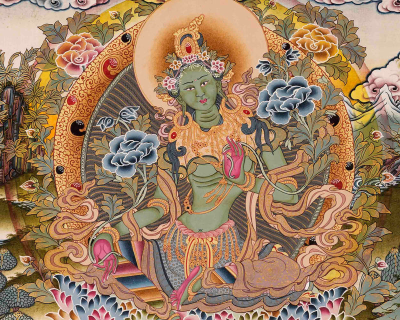 Green Tara Thangka | Traditional Artwork | Wall Hanging Decors