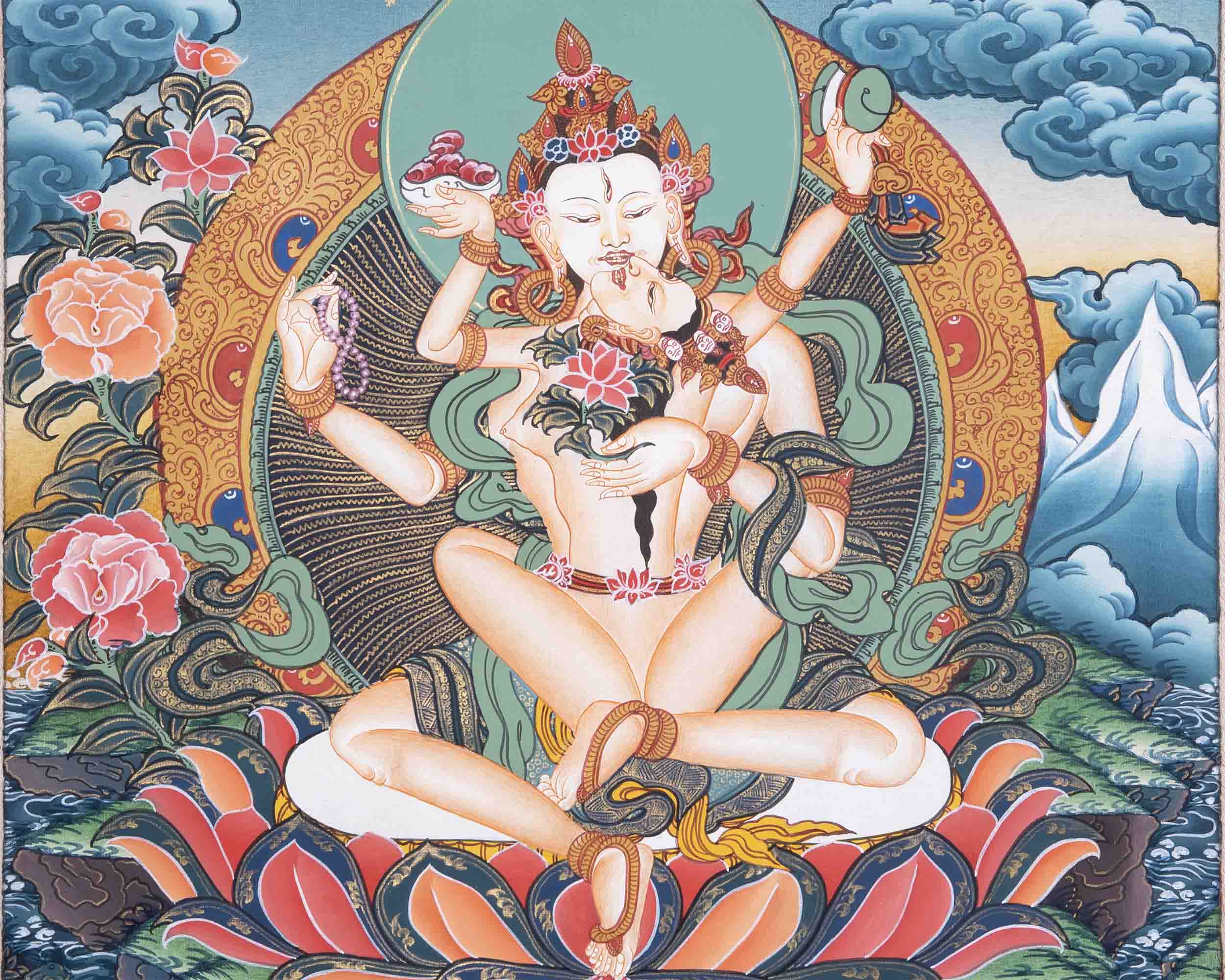 Avalokiteshvara Thangka Painting | Hanging Art For Office , Bedroom , Temple , Monastery or Farmhouse