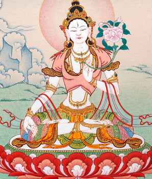 White Tara Thangka, Hand Painted Tara Painting, Tibetan Buddhist Art, Vajrayana painting