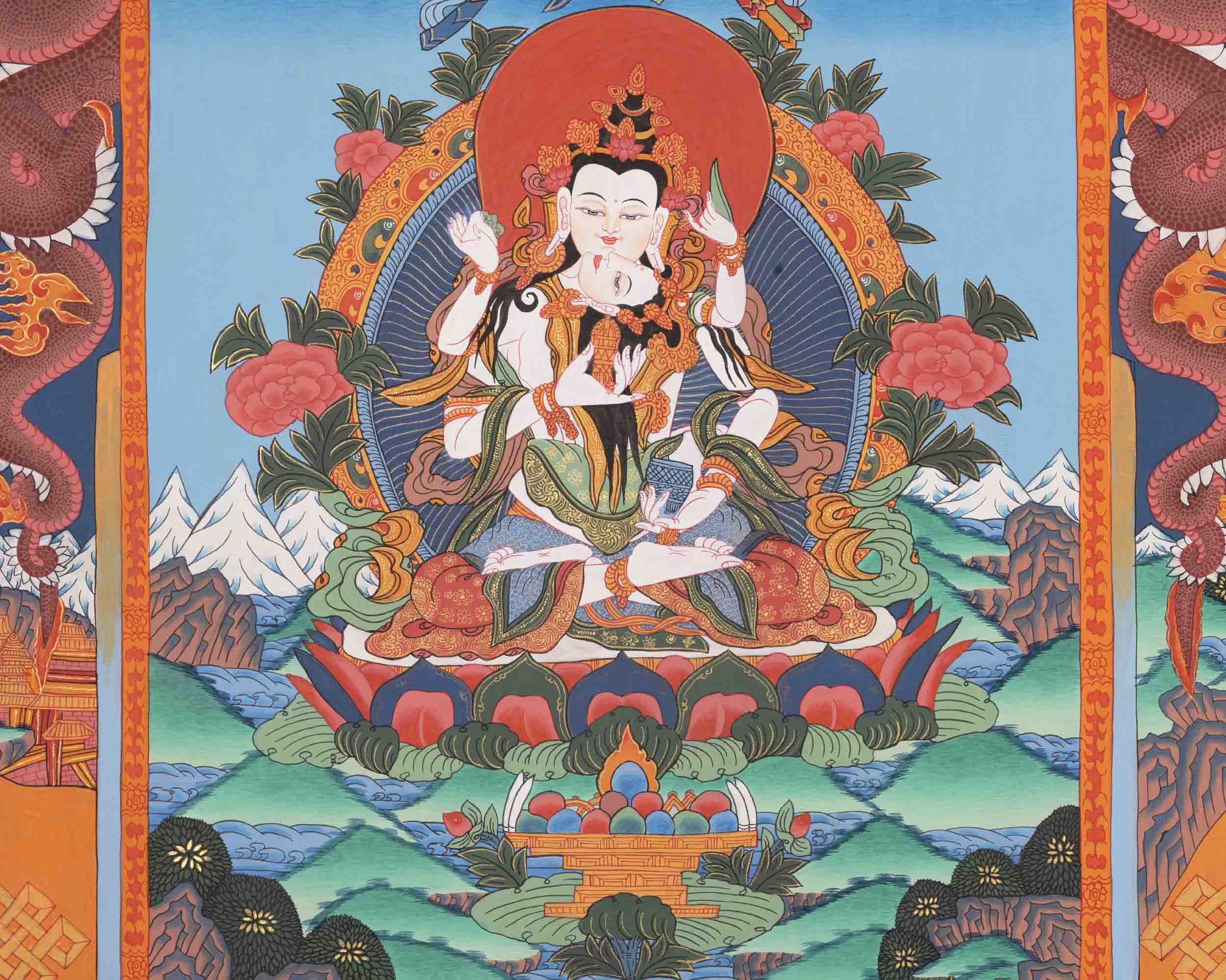 Vajrasattva Shakti Thangka | Traditioanl Tibetan Art | Wall Decors