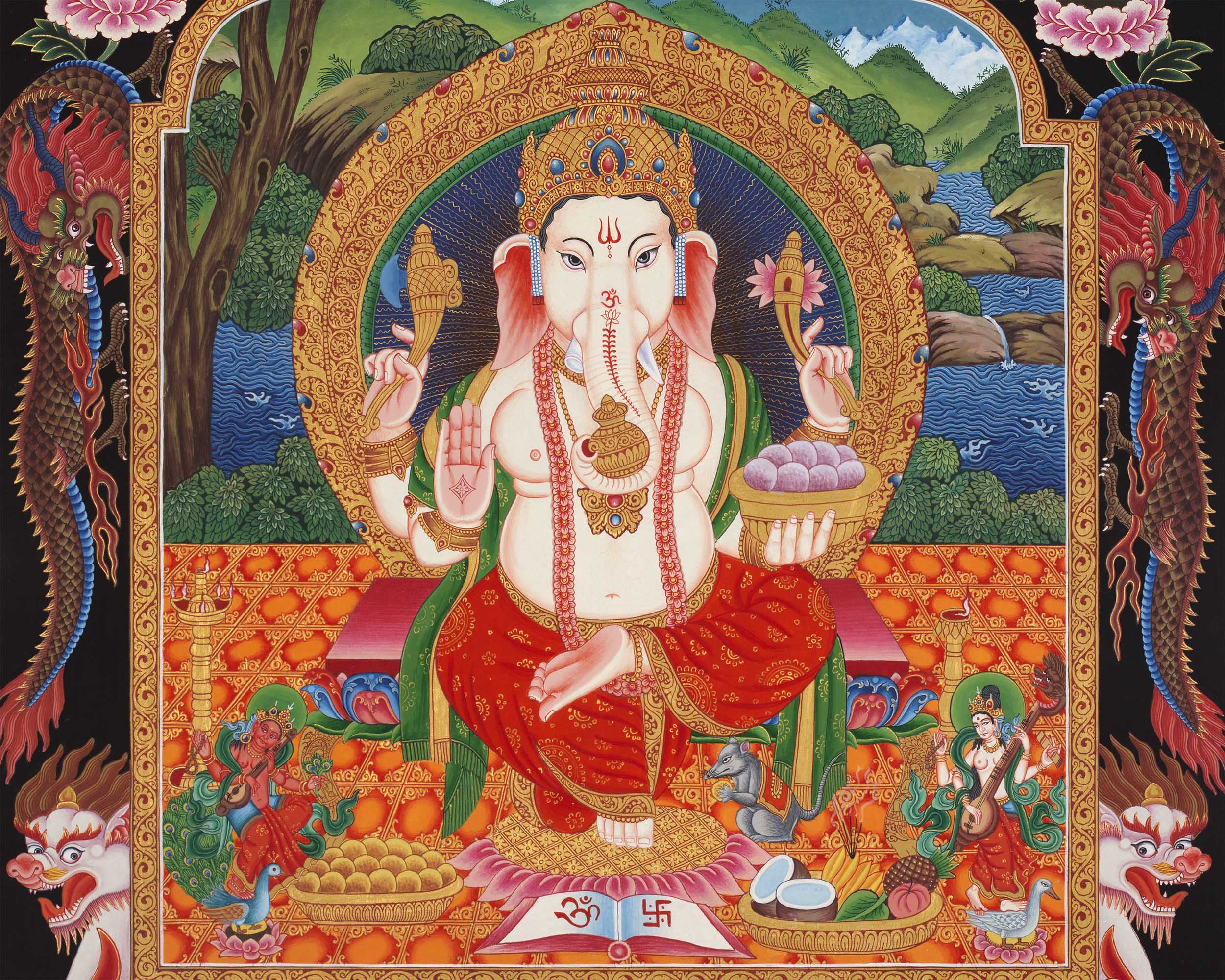 Ganesha Thangka Prints | Digital Printing | Religious Wall Decor
