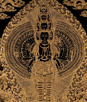Black Gold 1000Armed Avalokiteshvara | Wall Hanging Thangka