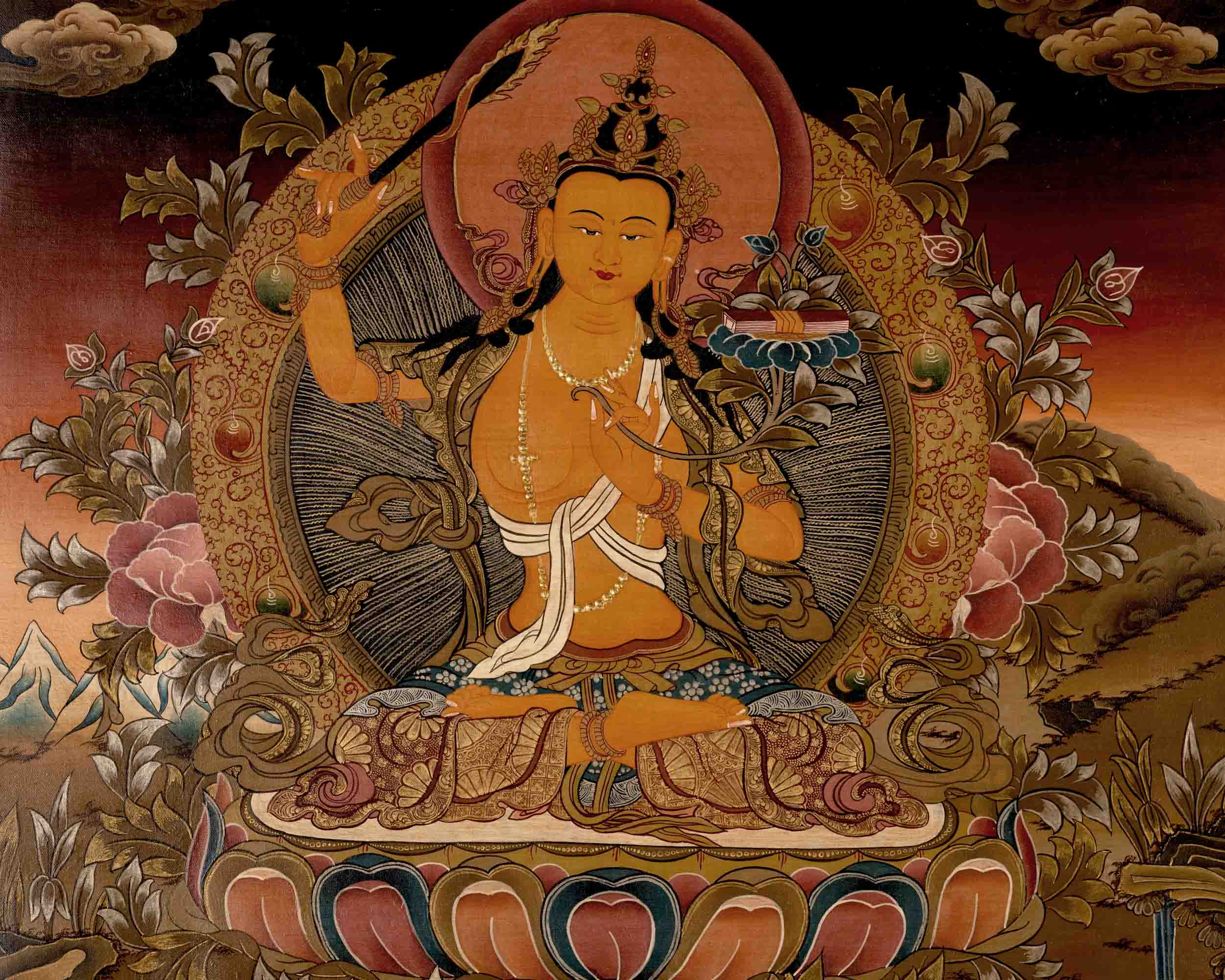 Manjushree Bodhisattva Thangka | Religious Buddhist Art | Wall Decors