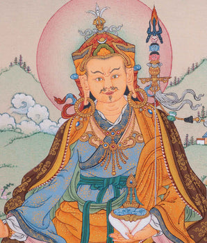 Traditionally Hand-Painted Guru Rinpoche Mantra Thangka | Tibetan Lotus Born Master Art For Prayers