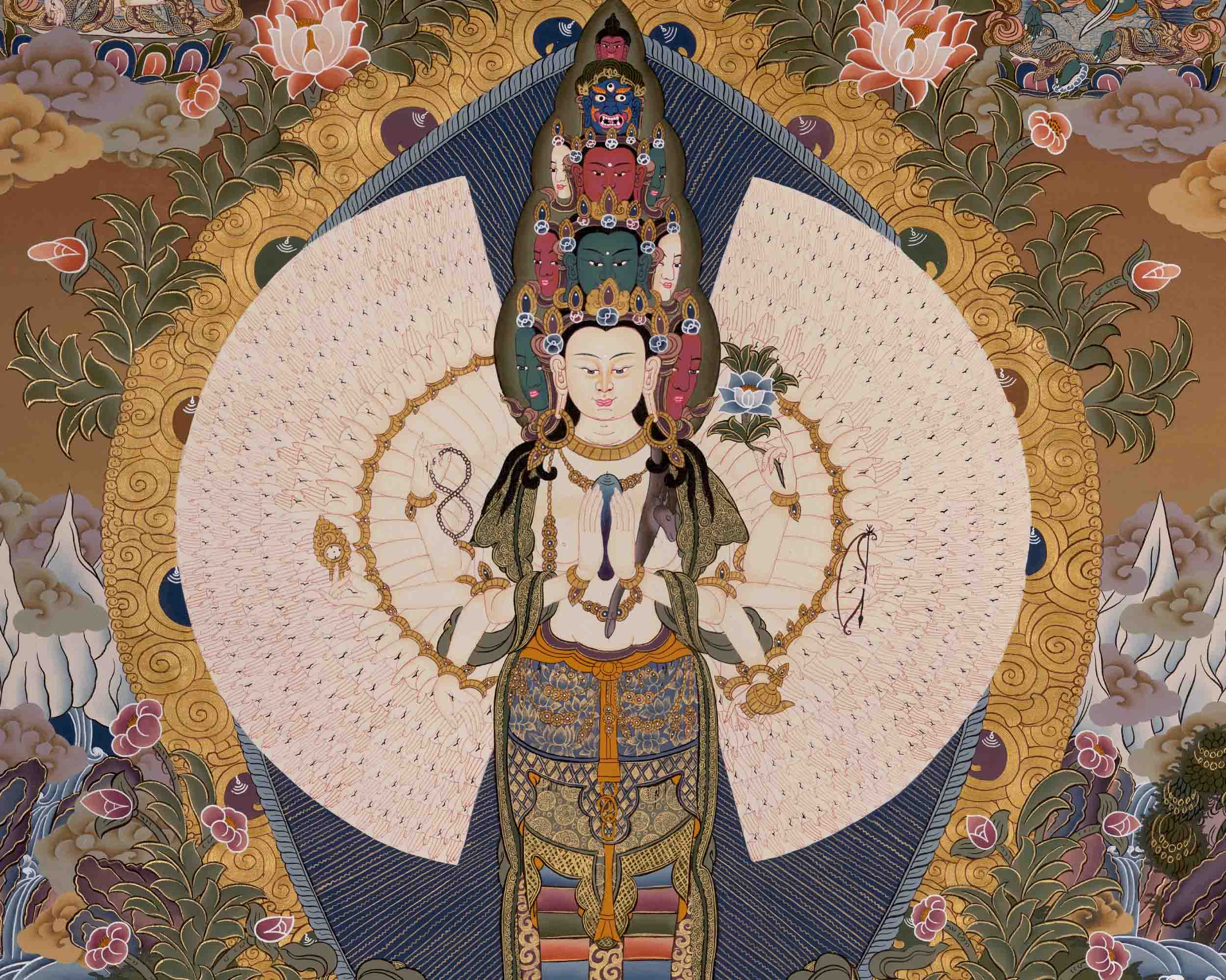 1000 Armed Avalokiteshvara | Religious Buddhist Thangka | Wall Decors