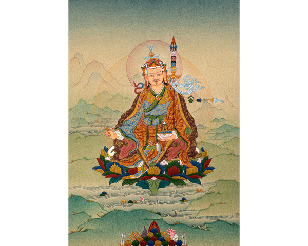 Padmasambhava Thangka | Tibetan Thangka in Natural Stone Color & 24K Gold