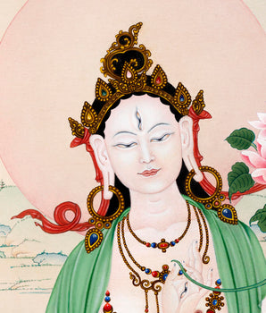 White Tara Thangka | Traditional Tibetan Stone Color White Tara Painting