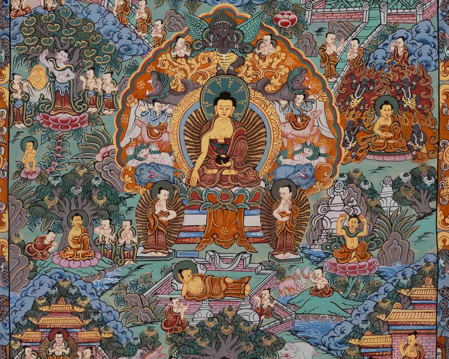 Vintage Life Story Of Buddha | Traditional Tibetan Thangka