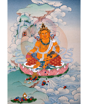 Yellow Jambhala Thangka | Dzambhala Painting | Hand-painted Buddhist Wealth Deity