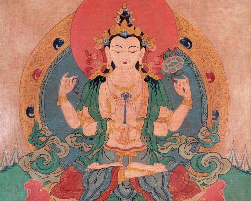 Avalokitesvara Chenresig Thangka | Bodhisattva Of Compassion | Wall Decors