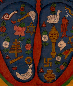 Buddha's Feet Thangka | Laden with Auspicious Signs | Religious Wall Decors
