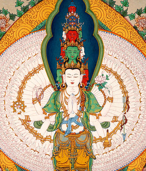 Traditionally Hand-Painted Chenrezig 1000 Arms Thangka | Himalayan Buddhist Sacred Art