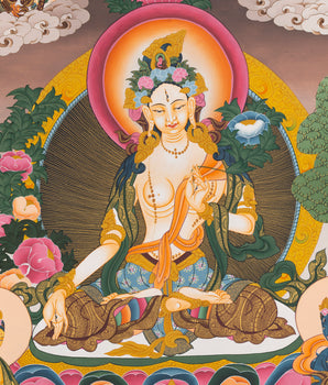 White Tara Thangka | Buddhist Female Deity | Religious Wall Decors