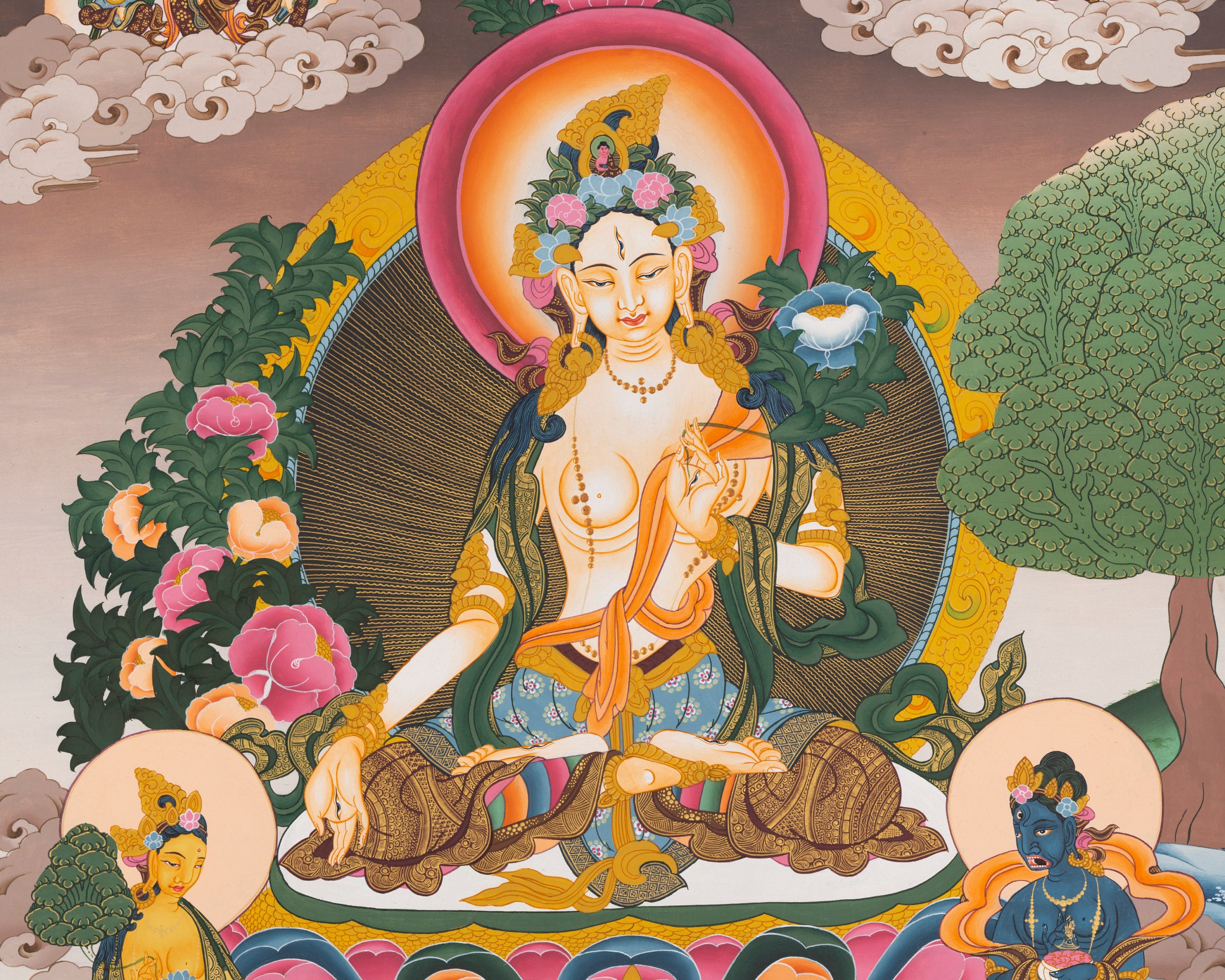 White Tara Thangka | Buddhist Female Deity | Religious Wall Decors