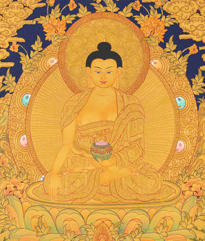 Shakyamuni Buddha Gold Thangka | Religious Tibetan Paint | Wall Decors