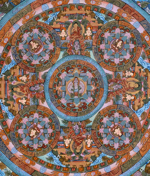 Hand-Painted Mandala Thangka With Brocade | Wall Decor Painting