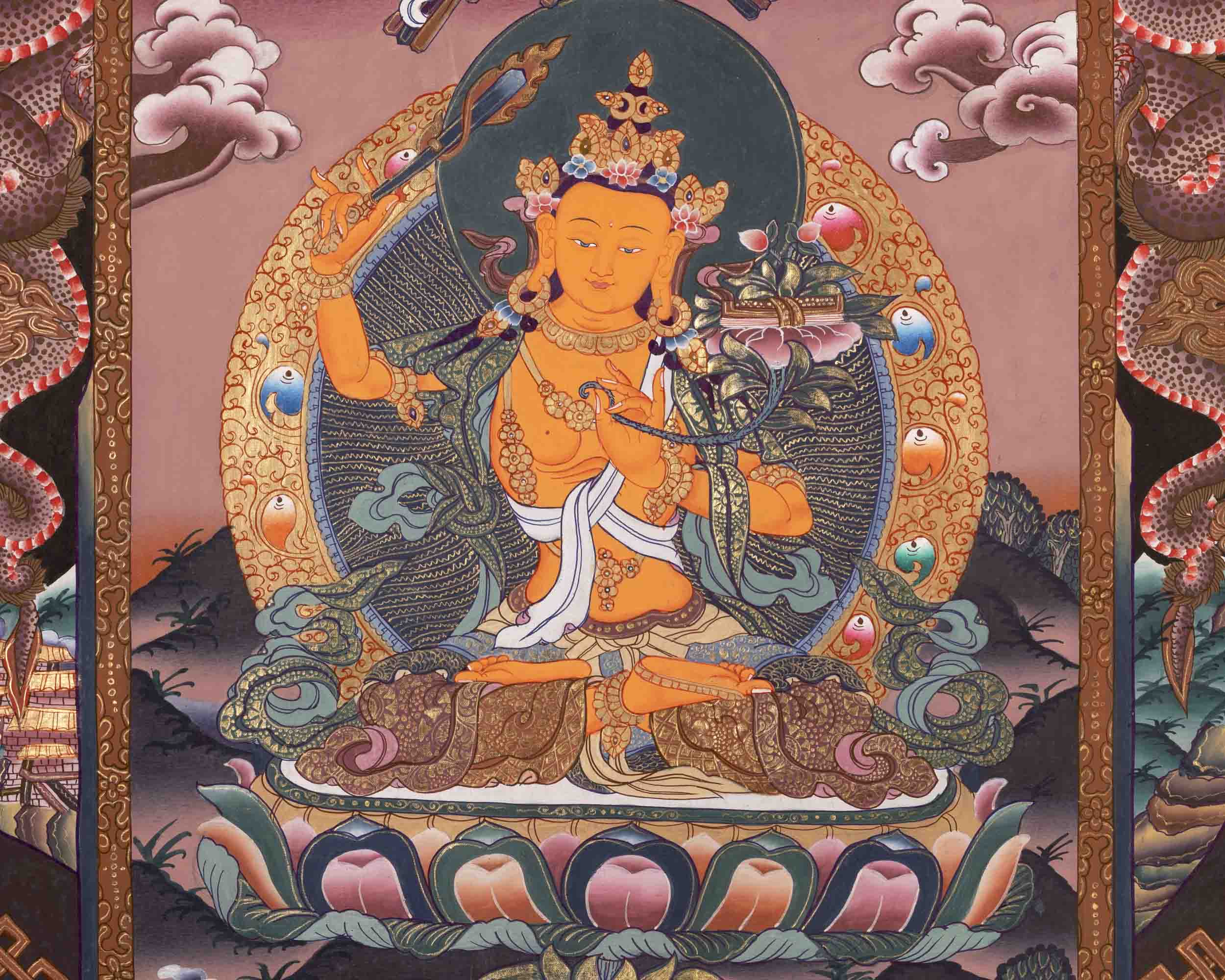 Manjushree Thangka Painting | Traditional Tibetan Art | Wall Decors