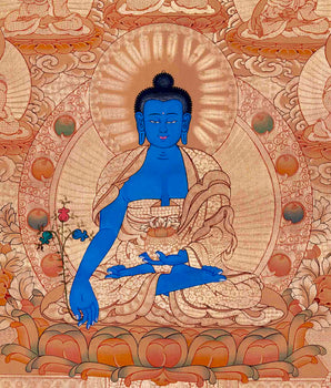 24K Gold Style Medicine Buddha Thangka | Meditation Altar