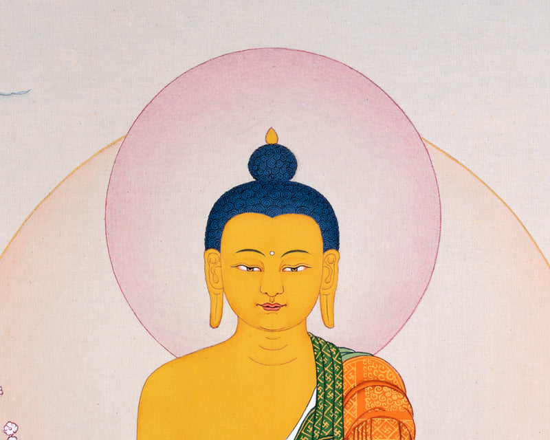 Buddha Shakyamuni Thangka | Traditional Karma Gadri Painting in Stone Colors