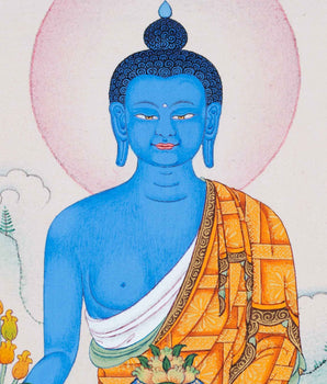 Hand-Painted Thangka For Medicine Buddha Mantra Practice | Traditional Tibetan Buddhist Art