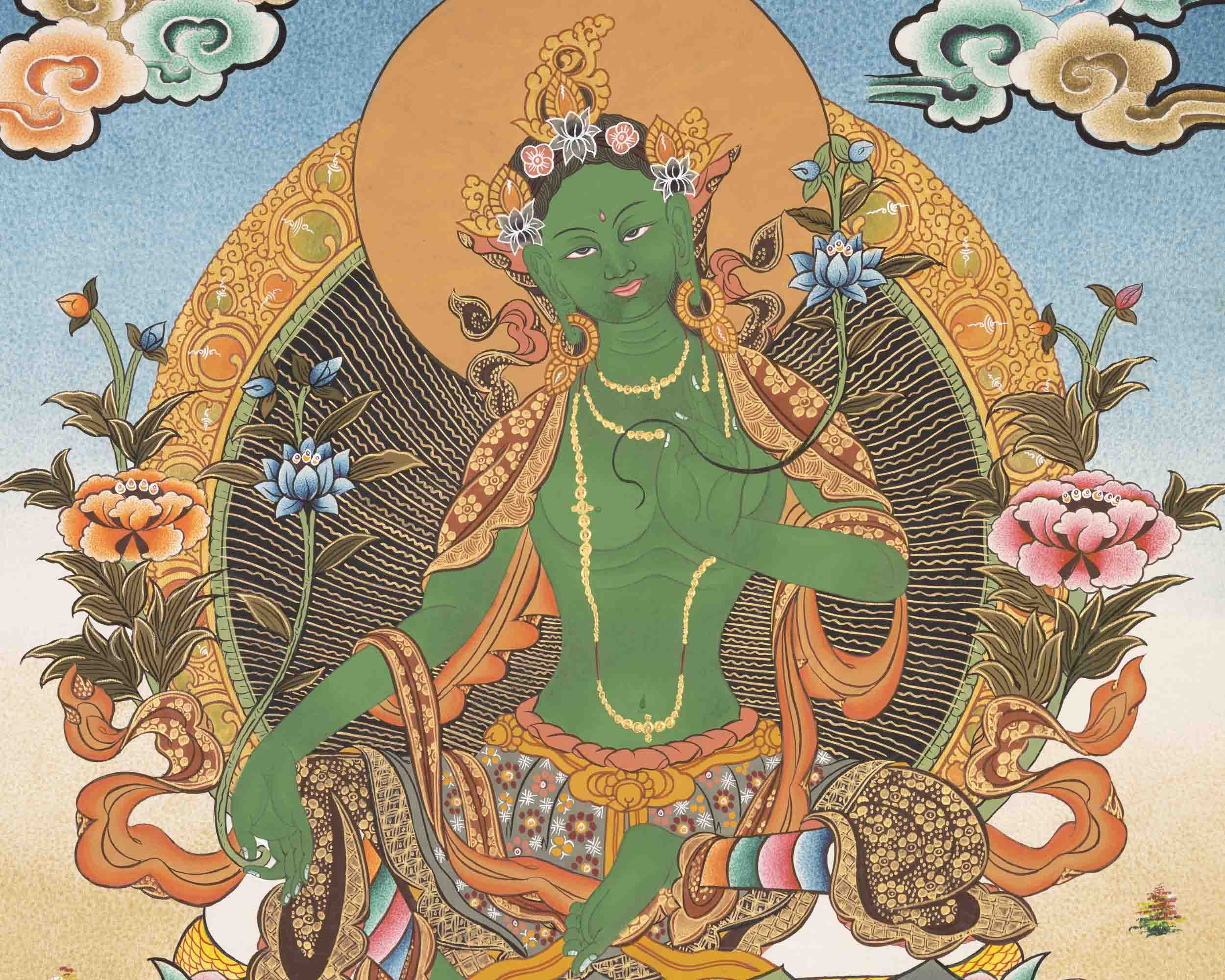 Green Tara Thangka | Healing Female Deity | Wall Decors