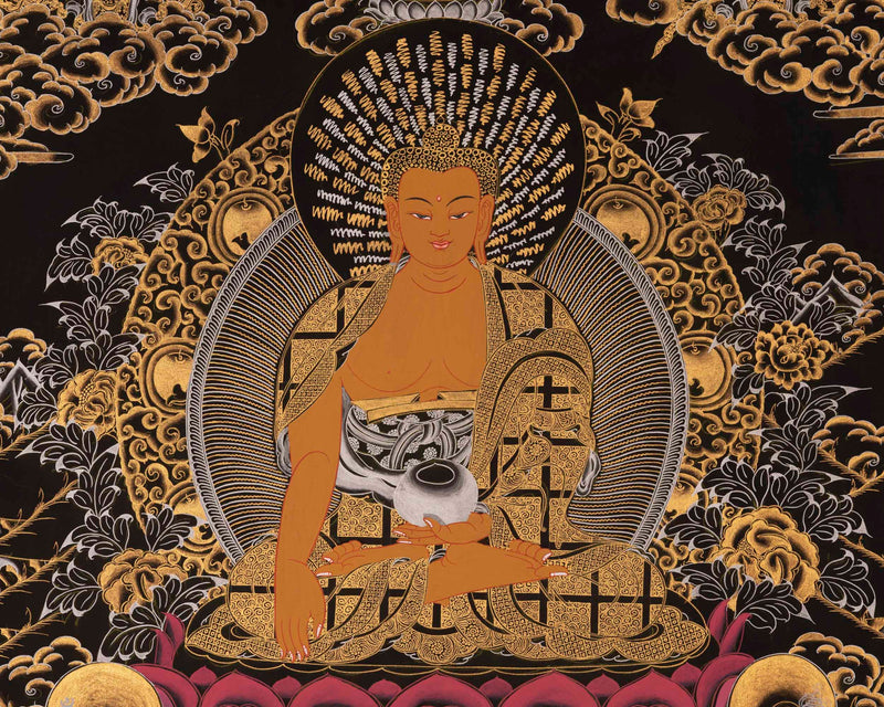 Buddha Shakymuni Thangka | 24K Gold Painted Art