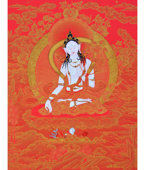 Tibetan White Tara Thangka | Tara In Red and Gold