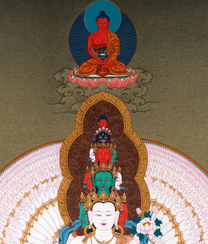 Avalokiteshvara, Manjushri & Vajrapani Thangka, 1000 Armed Chenrezig, Tibetan Buddhist Art
