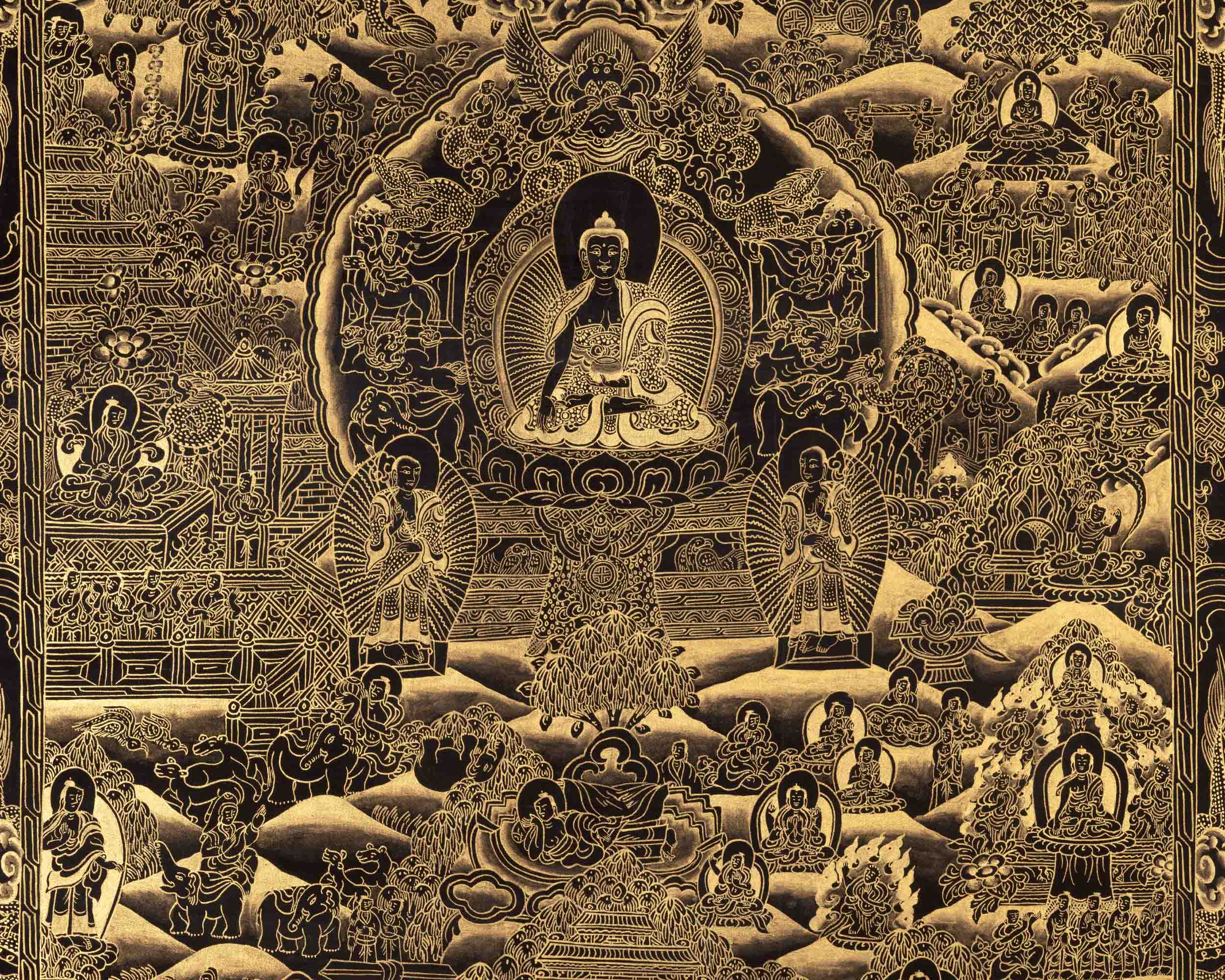 Gold Style Buddha Life Story Thangka | Religious Art | Wall Decors