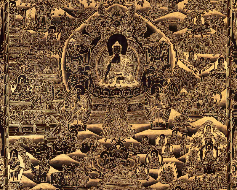 Gold Style Buddha Life Story Thangka | Religious Art | Wall Decors