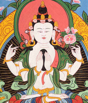 Vintage Avalokitesvara Chengrezig Thangka | Wall Decor Painting