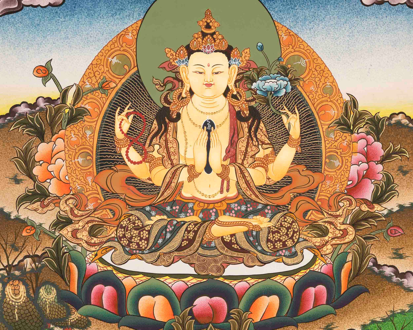 Avalokitesvara Chenresig Thangka | Bodhisattva Of Compassion | Wall Decors