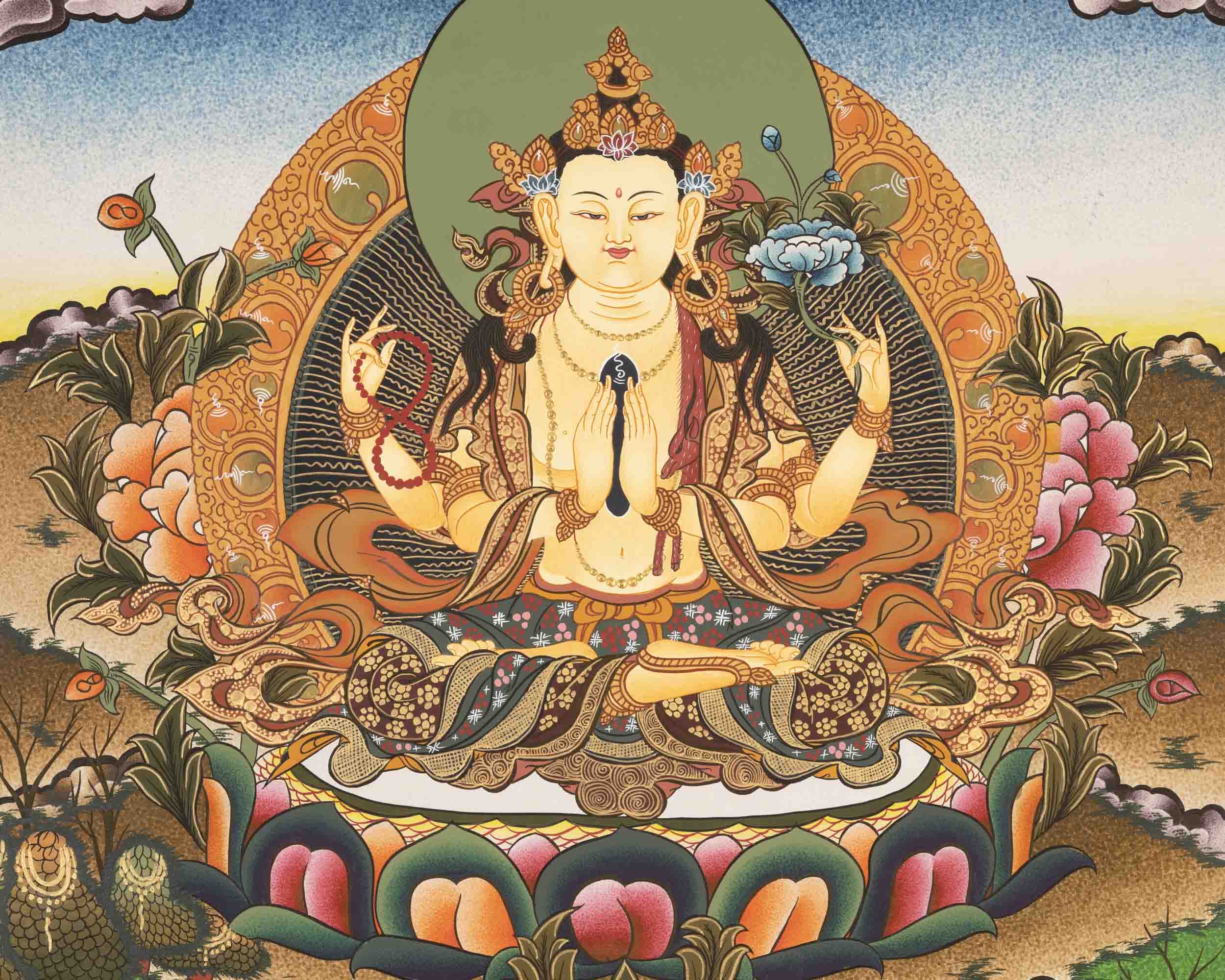 Avalokitesvara Chenresig Thangka | Bodhisattva Of Compassion | Wall Decors